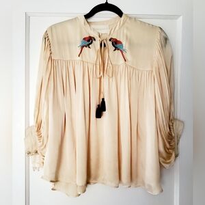 Carolina K Antique Ivory Silk Blouse M - Medium